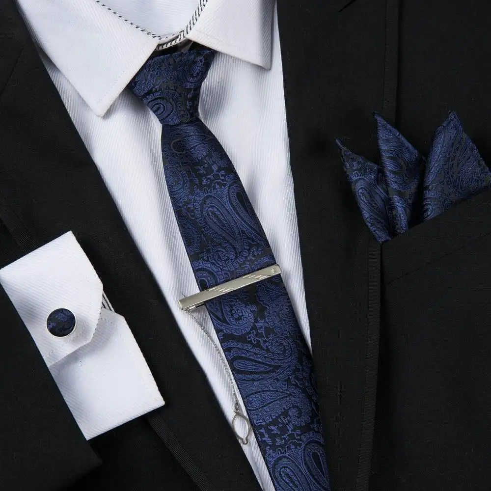  5CM Skinny Gents Paisley Ties Handkerchief Cufflink Set Dot Neckties Corbatas Hombre Gravata Jacqua