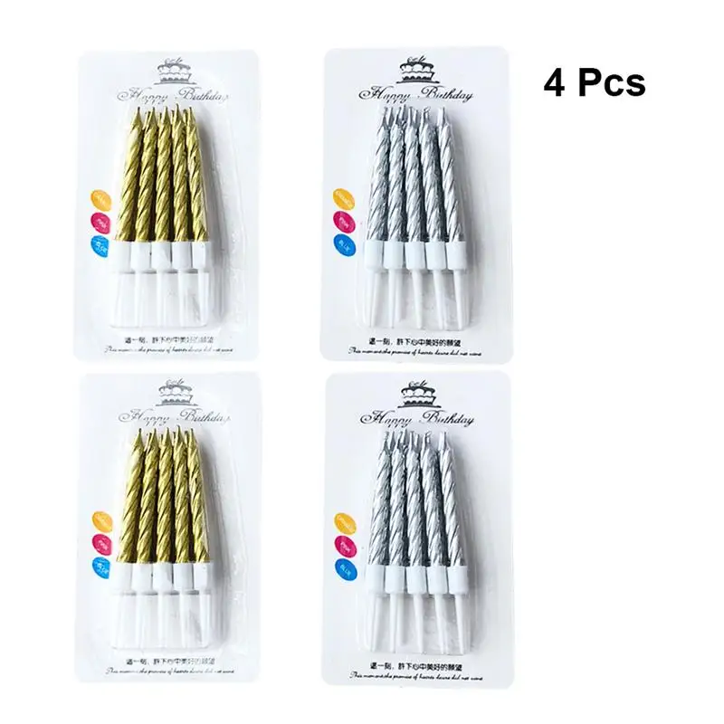 

40pcs Thread Candle Birthday Candle Slender Sheets of Wedding Candle Gold Creativity Candle Cake(Gold x 2 ,Silver x 2)