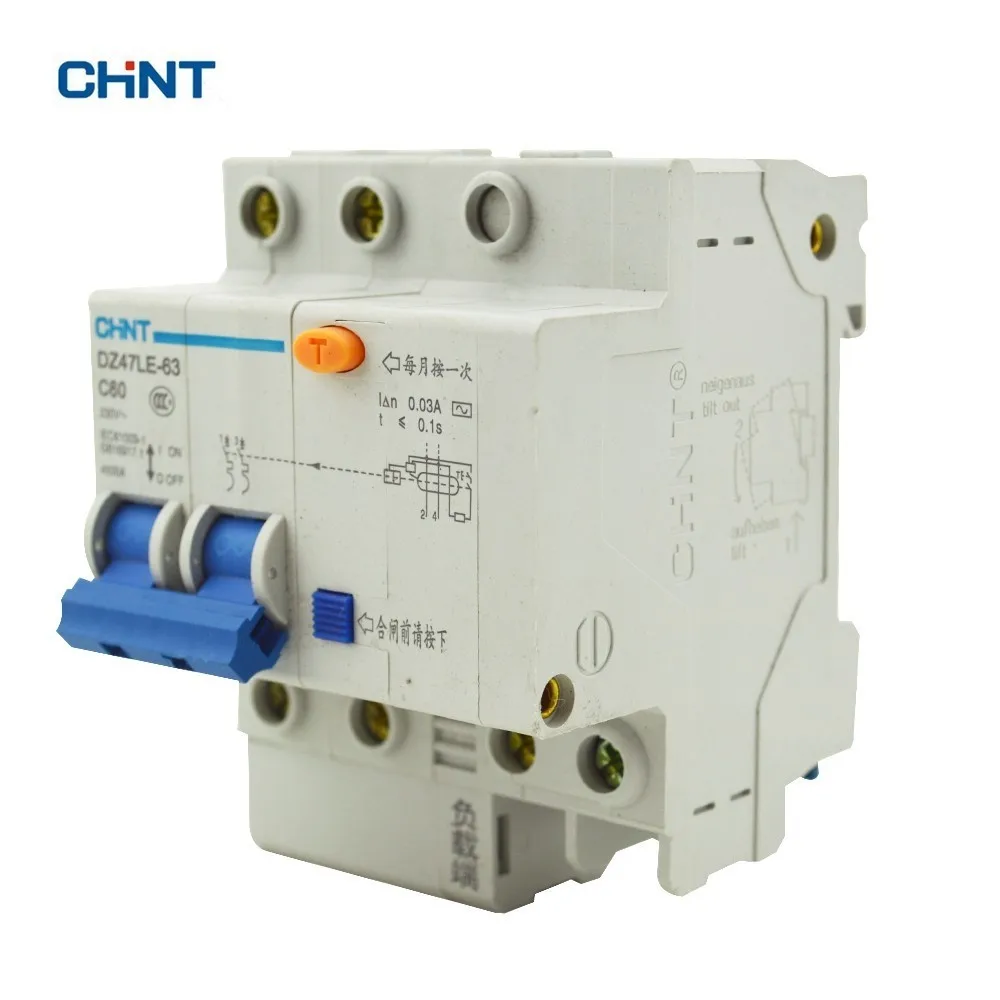 CHINT 60A низковольтный выключатель остаточного тока DZ47LE 63 C60 2P прерыватель цепи при