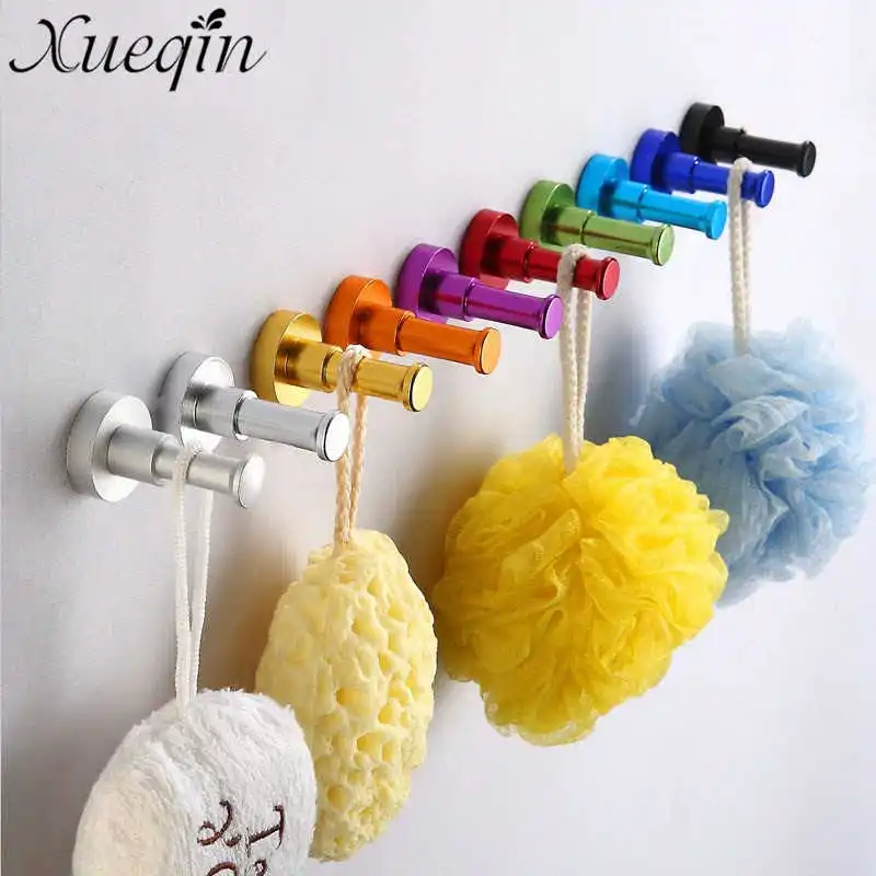

Xueqin 1Pcs Bathroom Wall Mounted Decorative Hooks Towel Racks Aluminum Finish Candy Color Clothes Hanger Towel Coat Robe Hook