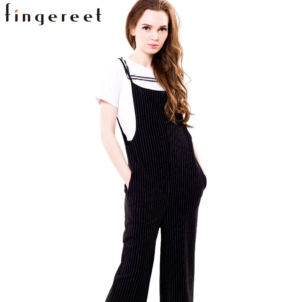 Pierna Black Nuevas Mono Correas Mujeres Casuales Rayas A Ancha De Las Pantalones Otoño 7qxwY6B1