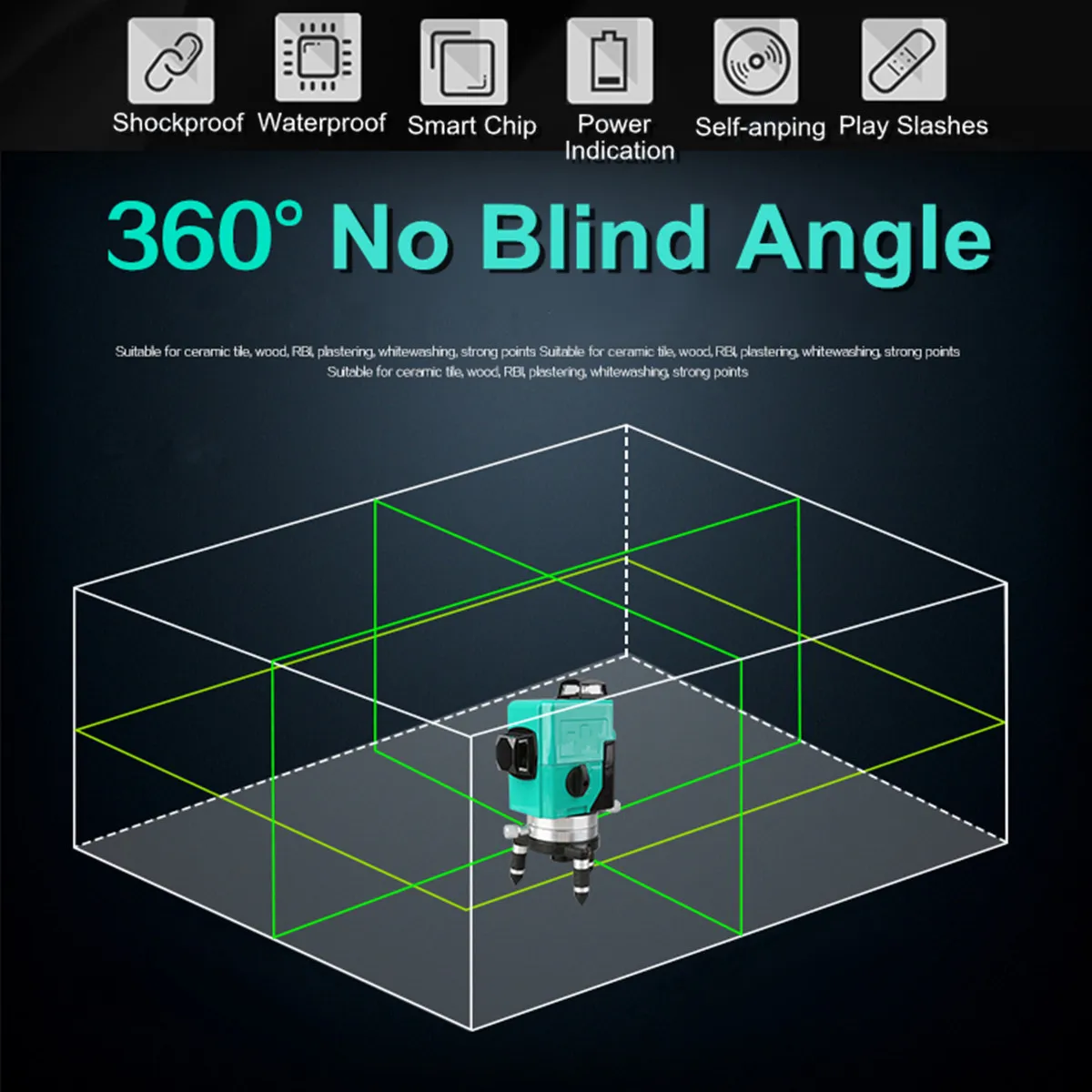 

Vertical Horizontal Level 12 Line 360 Laser Auto Self Leveling 30m 3D Cross GREEN Shockproof Shatter-proof Vertical Horizontal