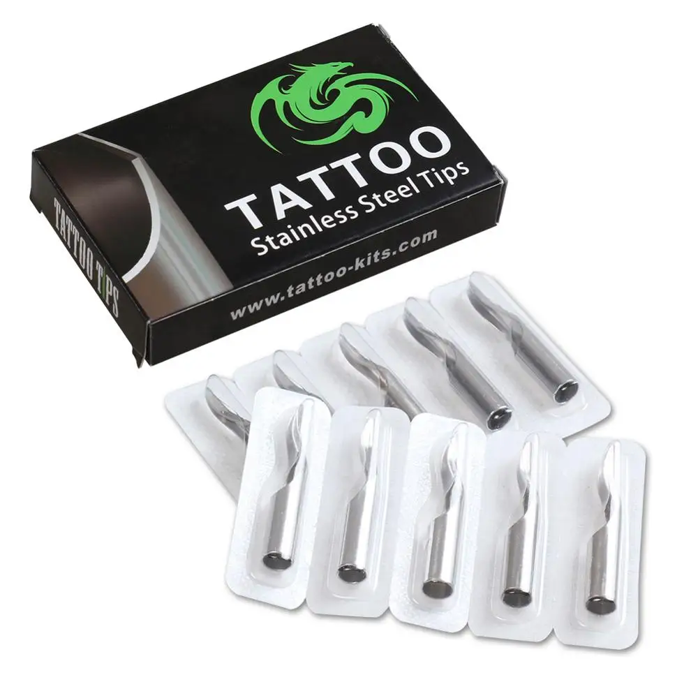 10 Pcs 304 Stainless Steel Tattoo Tips Kit Tattoo Nozzle Tips Mix Set