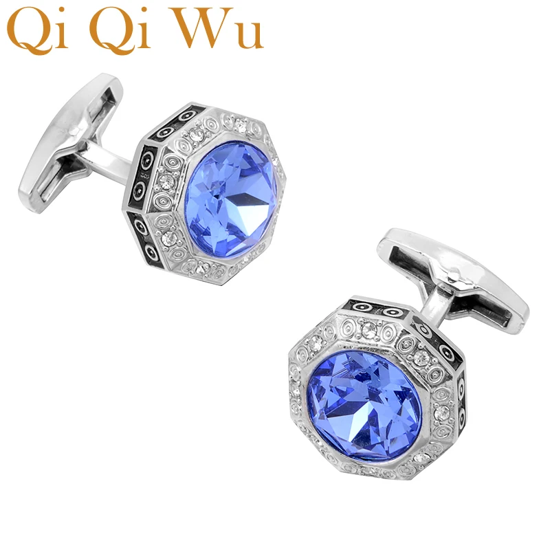 QiQiWu роскошные запонки с синим кристаллом для мужчин s Свадебные сувениры запонки для французских рубашек пуговицы мужские серебряные запонки на руку рождественские подарки