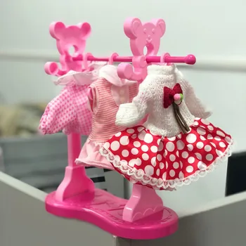

Besegad 1 pcs DIY Pink Mini Doll Clothing Rack with 3pcs Clothes Hangers Accessories for Barbie Dolls Toy