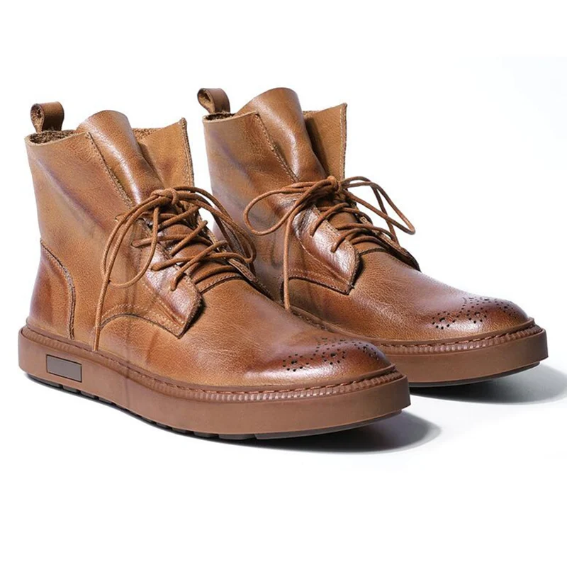 Genuíno Botas Homem Casuais Do Presente Hight Moda Acima Ornamentação Sapatos Black Montaria Final Retro De Homens Ata Couro Na brown Inverno rqr1AxY