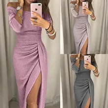 Meihuida женское облегающее платье с открытыми плечами, макси-платье с разрезом, вечерние платья одежда Jupe Femme Faldas Mujer