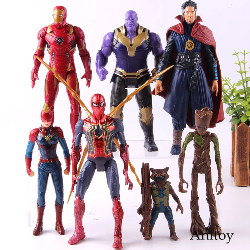 Avengers Action Figure Spider Man Iron Man Rocket Raccoon Captain America Captain Marvel Collection Model Toy 5-7pcs/set