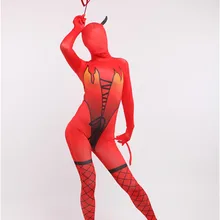 Костюм для косплея дьявол на хеллоуин для взрослых Zentai Catsuit Demon 3D принт обтягивающий боди Женский сексуальный костюм