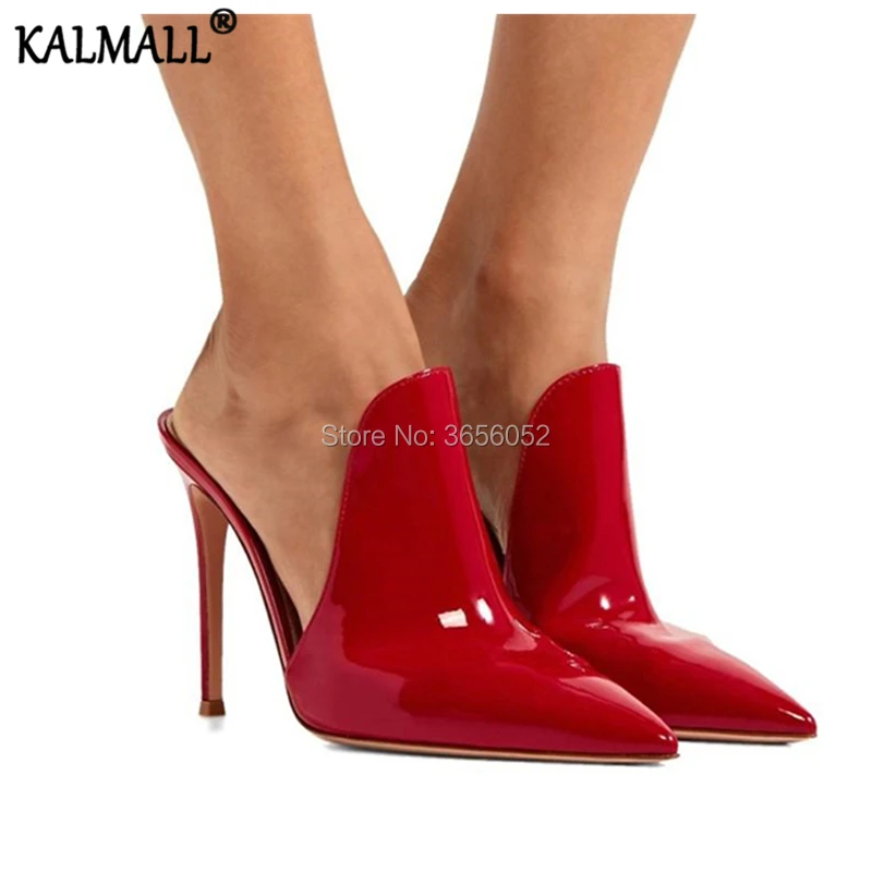 Шлепанцы KALMALL женские на шпильке кожаные сандалии пикантные туфли заостренный