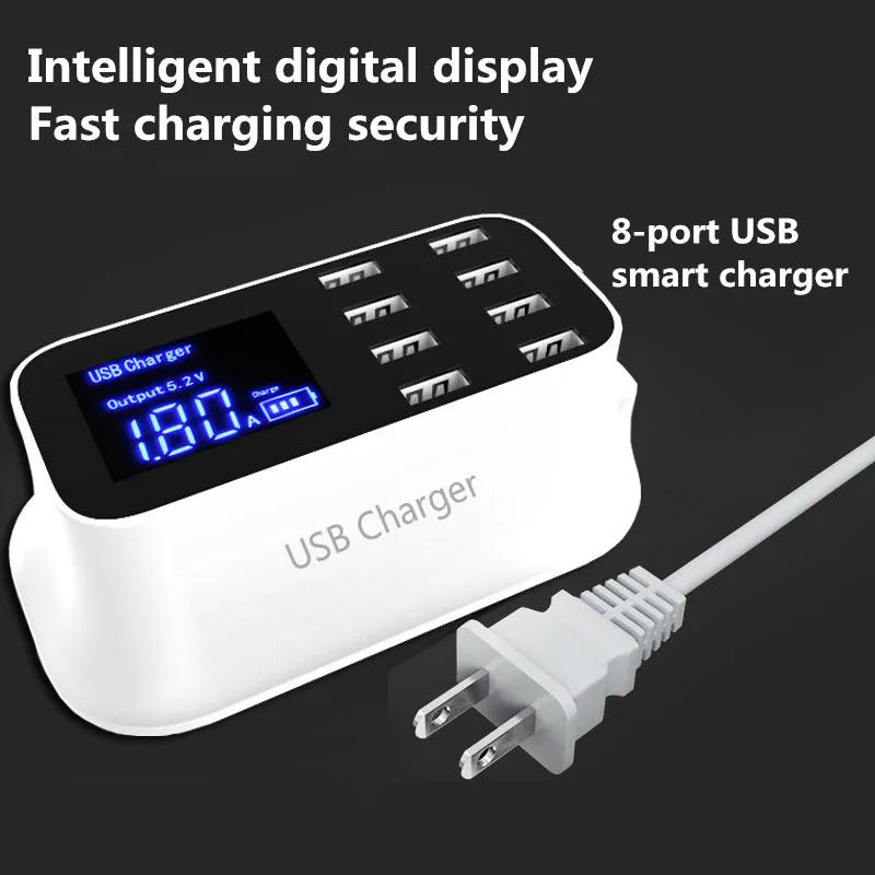 Mobile Phone Tablet Charger Universal 8 Ports Smart USB Charger Hub Dock station LED Display Desktop Power Adapter Socket Strip