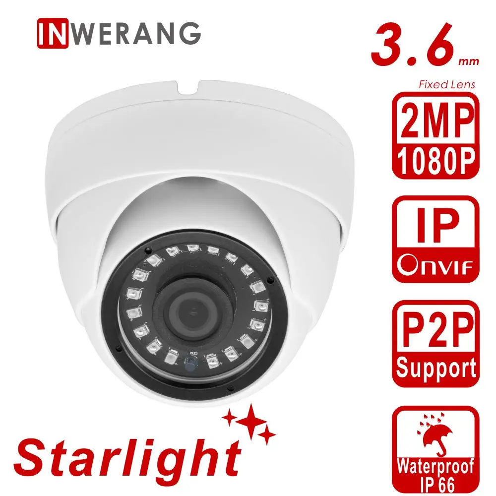 

Inwerang 2MP Starlight Sensing Security Dome IP Camera, H.265 1080P Full HD, 3.6mm Fixed Lens Outdoor Waterproof IP66