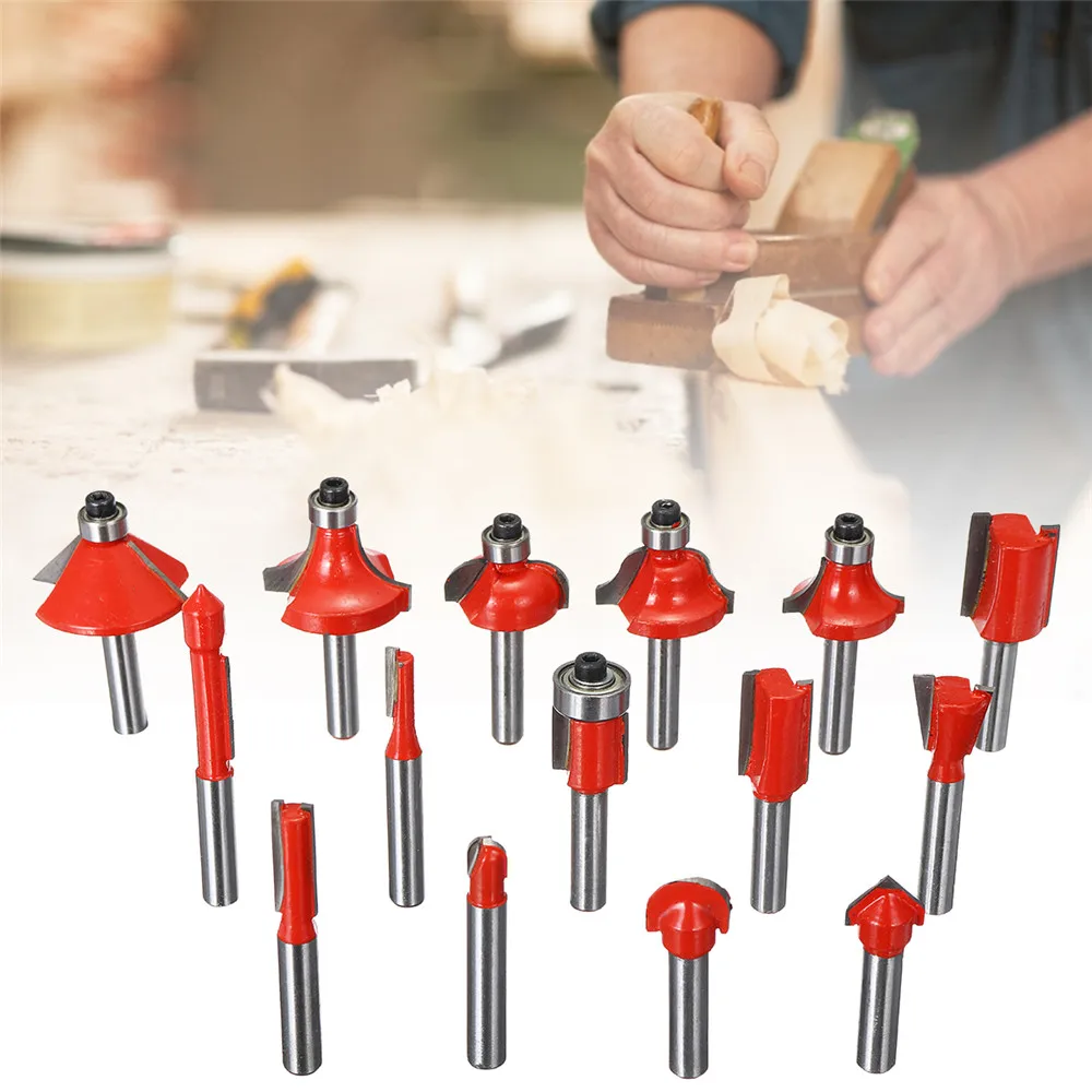 

15pcs 1/4 Inch Shank Cemented Carbide Router Bit Set Metric Woodworking Milling Cutter With Wooden Case