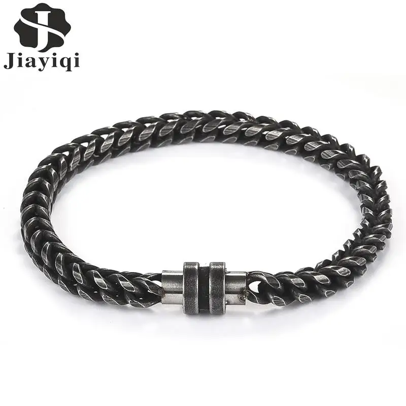 

Jiayiqi Wheat Stainless Steel Chain Bracelet Trendy Men Jewelry Unique Magnetic Clasp Wristband Male Bangle Gift Wholesale 22cm