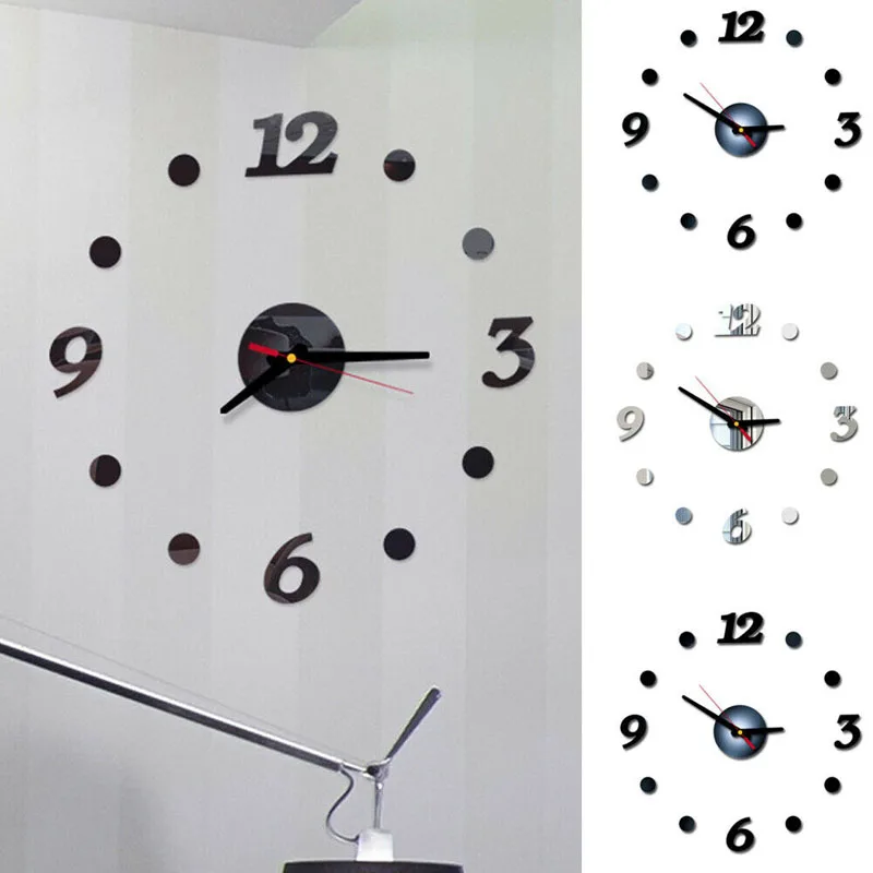 

Modern Art DIY Wall Clock 3D Self Adhesive Sticker Home Office Kitchen Decor NEW