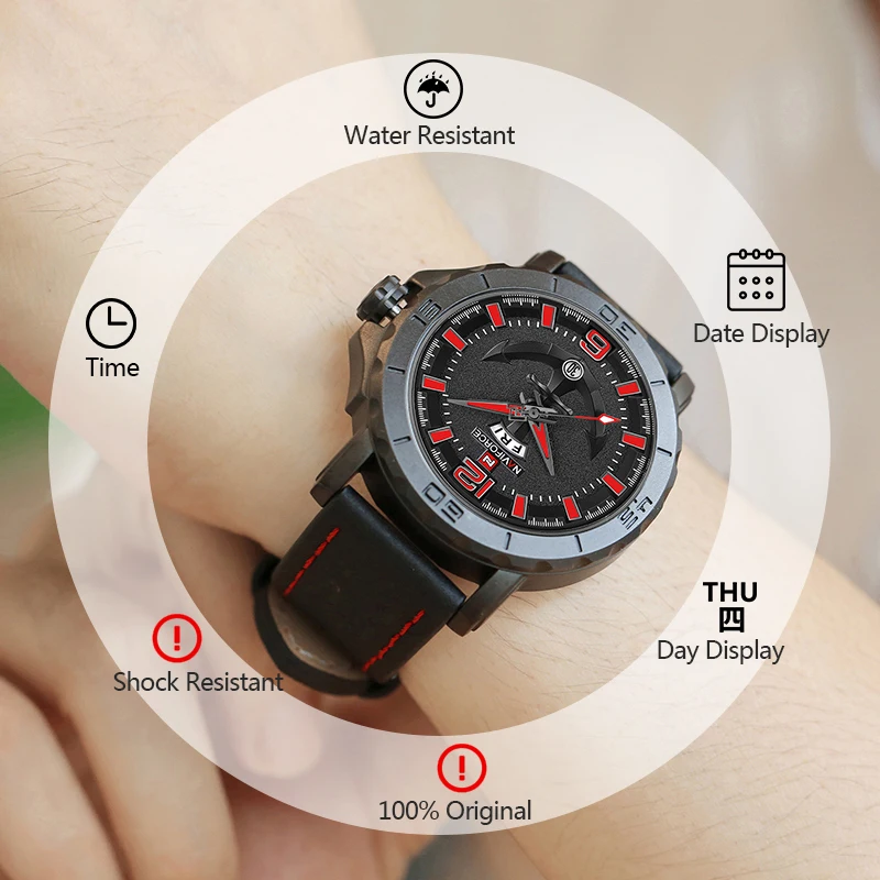 

Original NAVIFORCE Men Creative Watch Brand Sports Quartz Wrist Watch Mens Leather Clock Male Military Watches Relogio Masculino