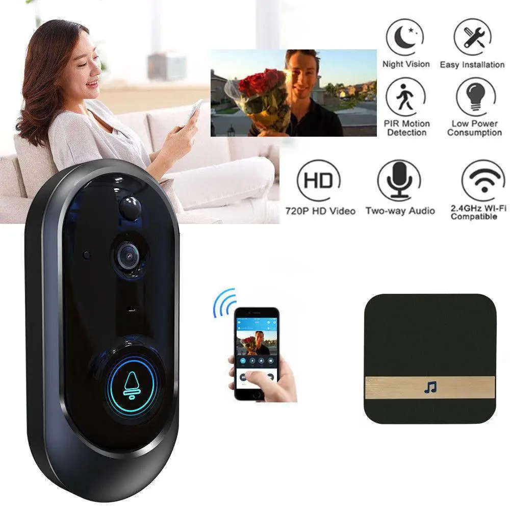 

Dragonpad Intelligent Wireless WiFi Doorbell HD Camera IR Video Phone Intercom + Ding Dong Bell d20