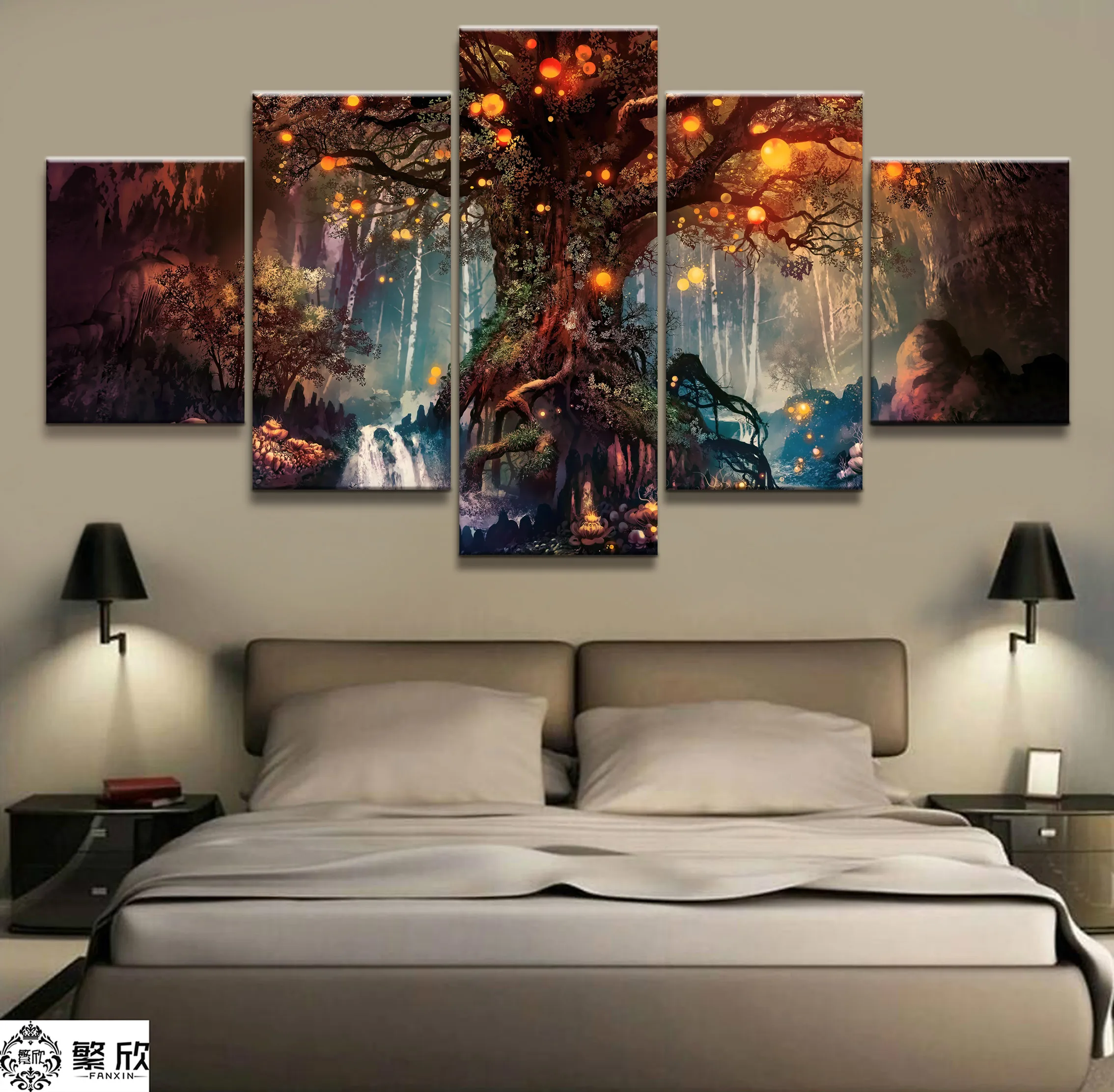 

HD Printed Home Decor Paintings On Canvas Wall Art 5 Pieces Enchanted Tree Scenery Modular Vintage Pictures For Living Room