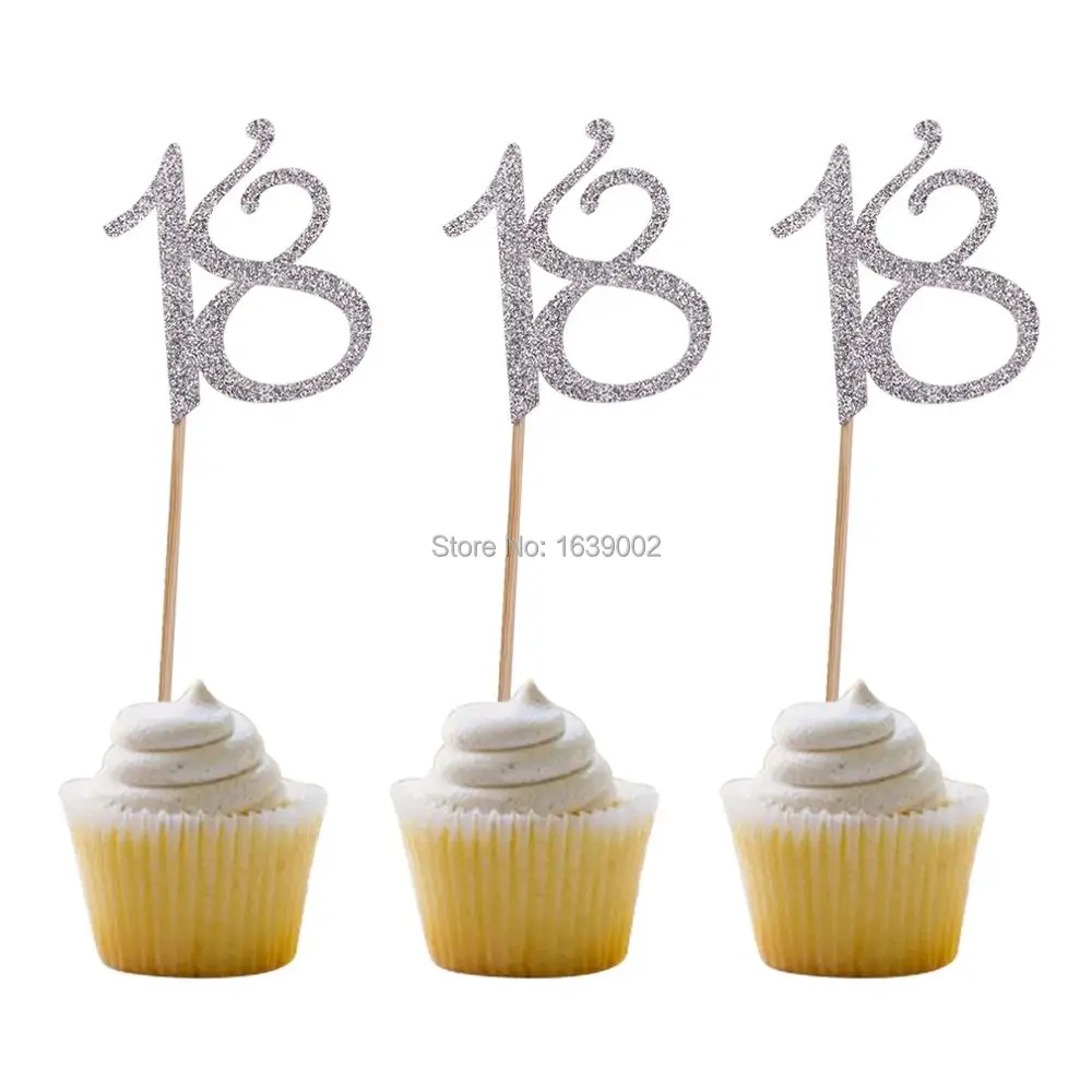 

12pcs Gold Silver Black Number 18 Cupcake Topper 18th Birthday Cake Topper Celebration Party Cupcake Decoration Free shipping