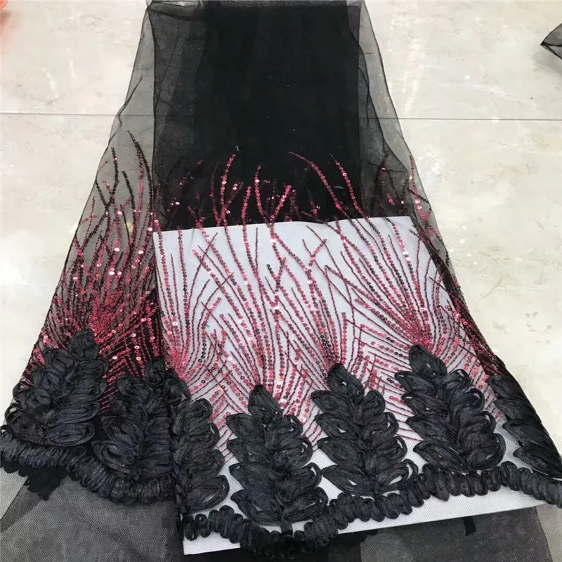 

Madison African Lace Fabric 2018 High Quality Sequin Lace Black Red French Laces Fabrics Nigerian Lace Fabrics For Wedding