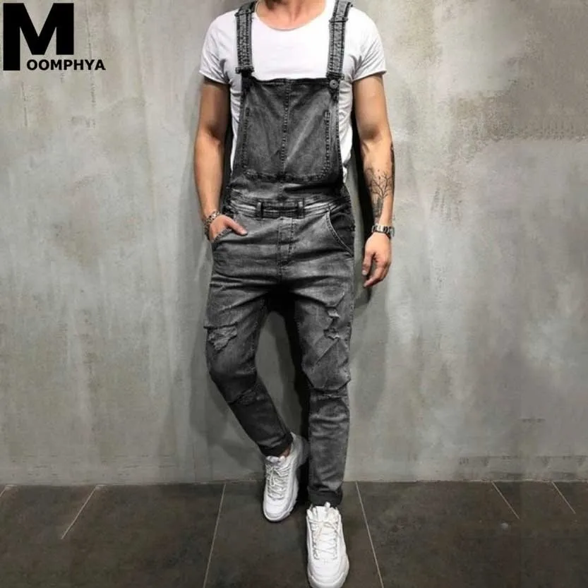 

Moomphya streetwear long cargo pants overalls men jeans