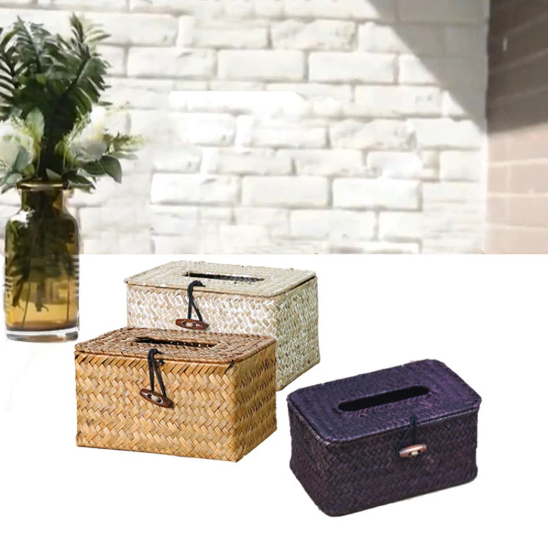 

Handmade Rattan Woven Storage Box Tissue Case Box Container Napkin Papers Holder for Home Car Table Decor Bathroom Accessory