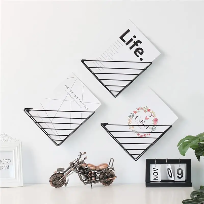 

Home Organizer Wall Mount File Holder Geometric Style Iron Magazine Book Organizer for Office Home Storage Shelf