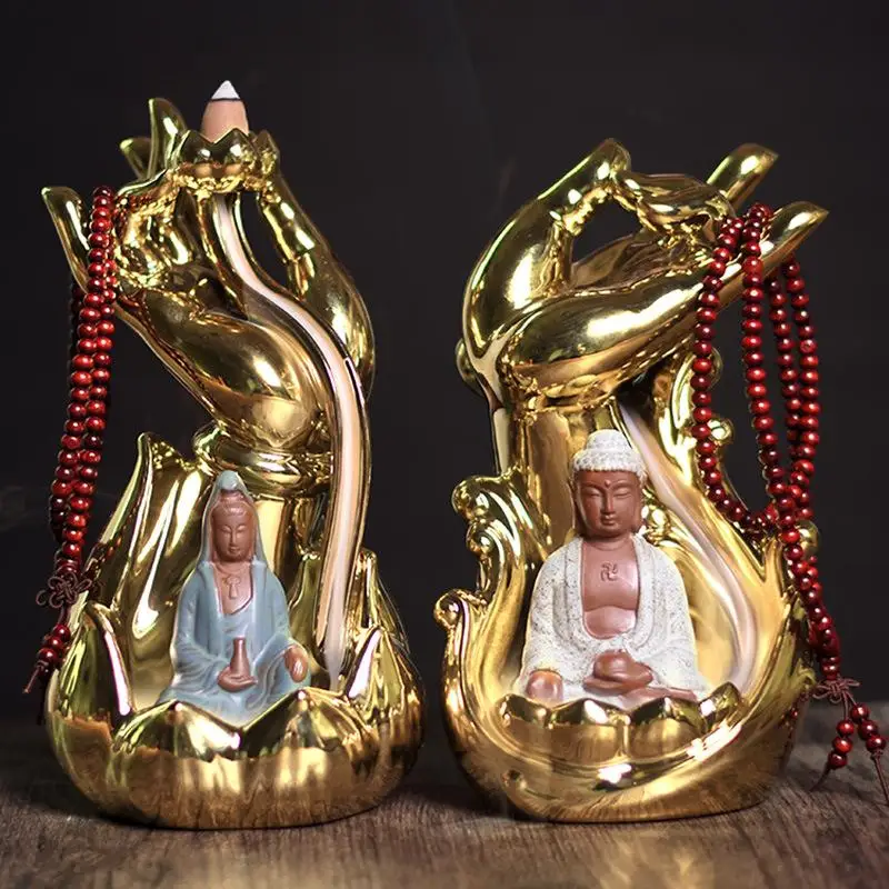 

Golden Buddha Hand Ceramic Incense Burners The Little Monk Censer Small Buddha Incense Holder Backflow Incense Censer Meditation
