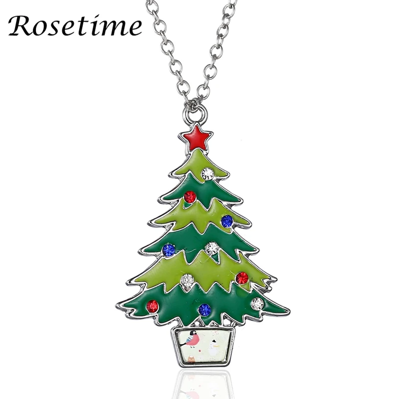 Rosetime New Christmas Necklace Women Christmas Tree Alloy Jewelry For