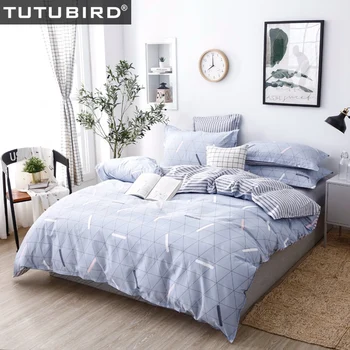 

100% cotton blue plaid striped bedding set for kids adult 4pcs duvet cover brief stlye modern bedspread home textile