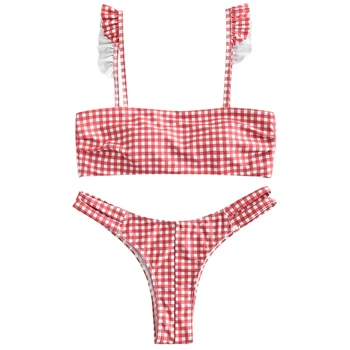 

Plaid High Leg Cami Bikini Set