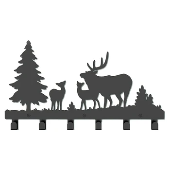 

Coat Hook After the Door Stainless Deer & Trees Indoor Decoration Wall Decor Hanger Key Cothing Holder for Home Bathroom