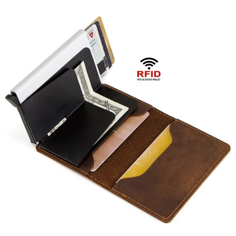 

Vintage Men Credit Card Holders Business ID Card Case Fashion Automatic RFID Card Holder Aluminium Bank Card Wallets