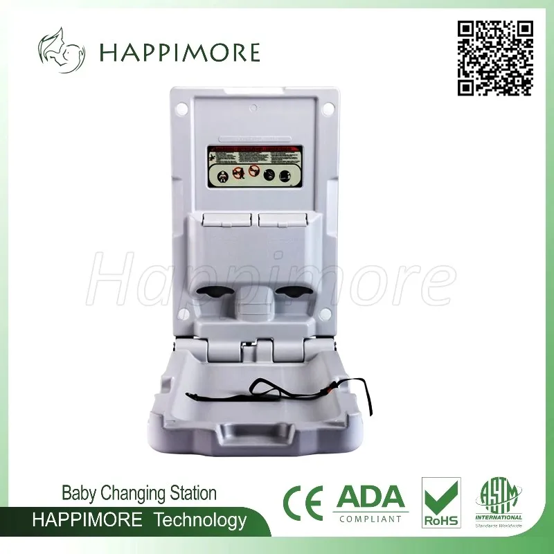 

Happimore Grey Vertical Baby Changing Table With 100kgs Static Loading Weight Commercial Level Diaper Changing Station CE ASTM