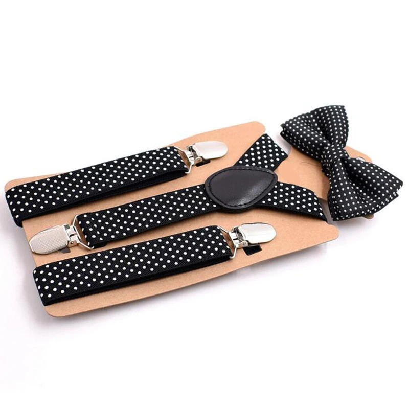 

2019 New Bow Tie Suit Children's Strap Clip Black Print 3 Clip Boy And Girl Suspender Belt Strap Adjustable Fashion Novelty