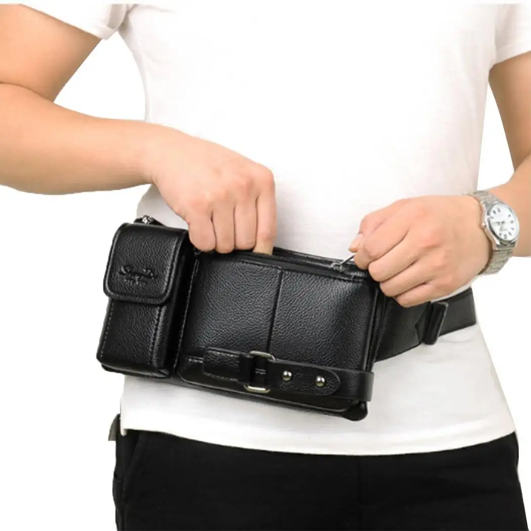 

25*14cm Outdoor sports running PU Leather Waist Bags Multifunctional Korean Style messenger bag men's student Crossbody bags