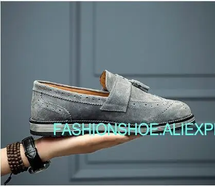 

Spring Fall Loafers for men Flat heel Suede lether Fashion Hot Man Formal Peas Shoes Hombre Size euro 38-43