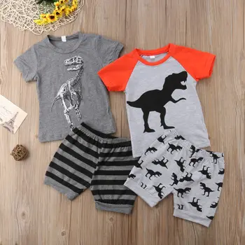 

Pudcoco Boy Set 1Y-7Y 2Pcs Kids Baby Boys Dinosaur Short Sleeve Tops T-shirt Pants Outfit Clothes Sets