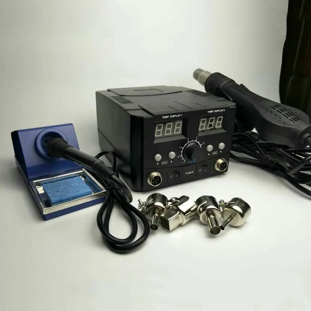 

Professional 2in1 Soldering Iron Solder Rework Station Hot Air Gun Digital SMD Desoldering Dual LCD digital Station EU Plug