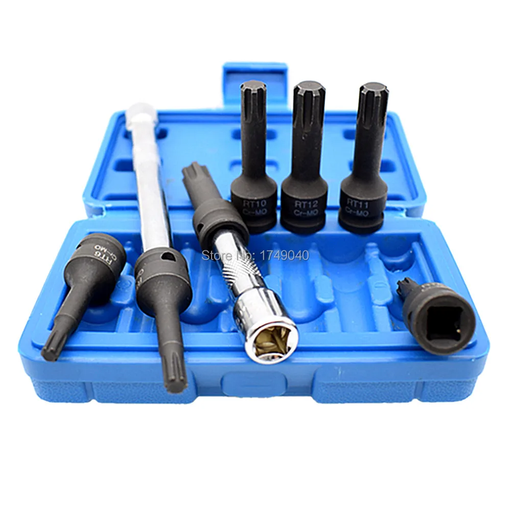 

Impact Ribe Bits Socket 3/8" Drive 7pc Set RT6 RT7 RT8 RT10 RT11 RT12 RT13 w/2pcs Ratchet Socket Extender Garage Tool 3/8" Drive