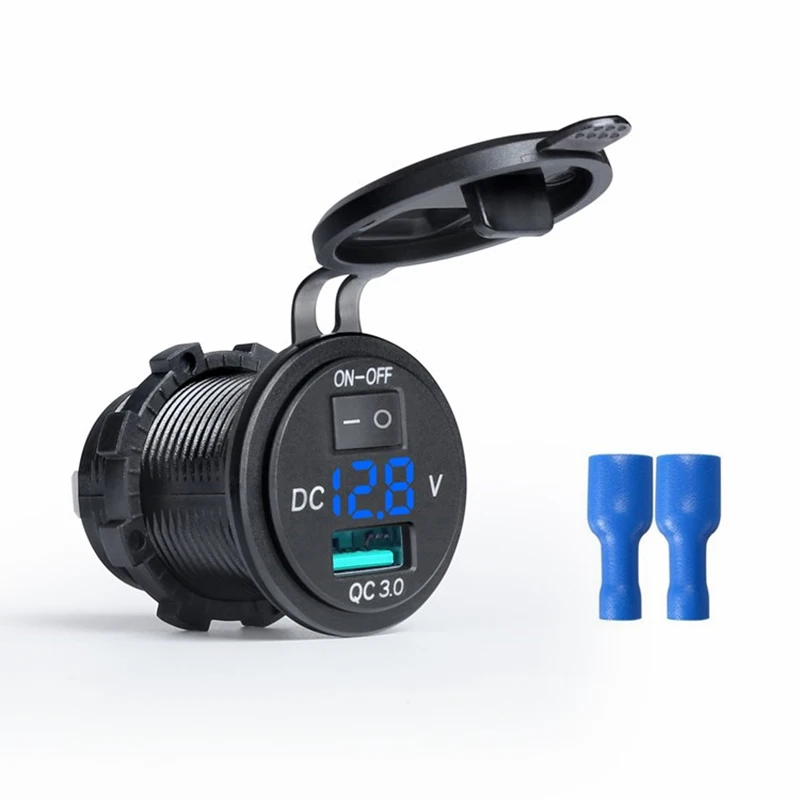 

Dual USB Port Charger LED Digital Display Waterproof with Voltmeter Switch Quick Charging for Auto Boat Motorcycle 12-24V 18W