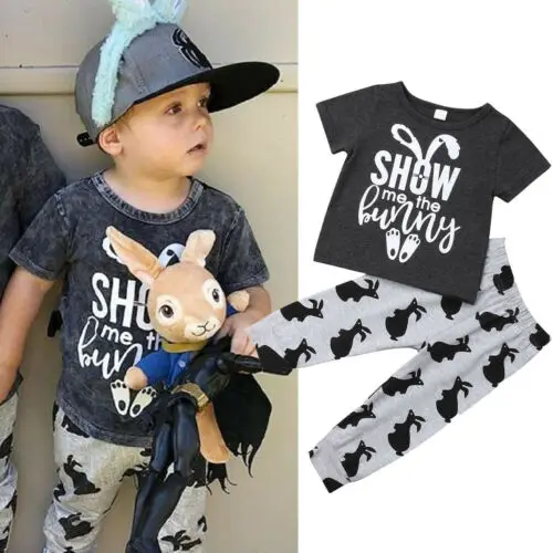 Cotton Toddler Kid Baby Boy Easter Clothes T-Shirt Tops+Long Leggings Outfit Set