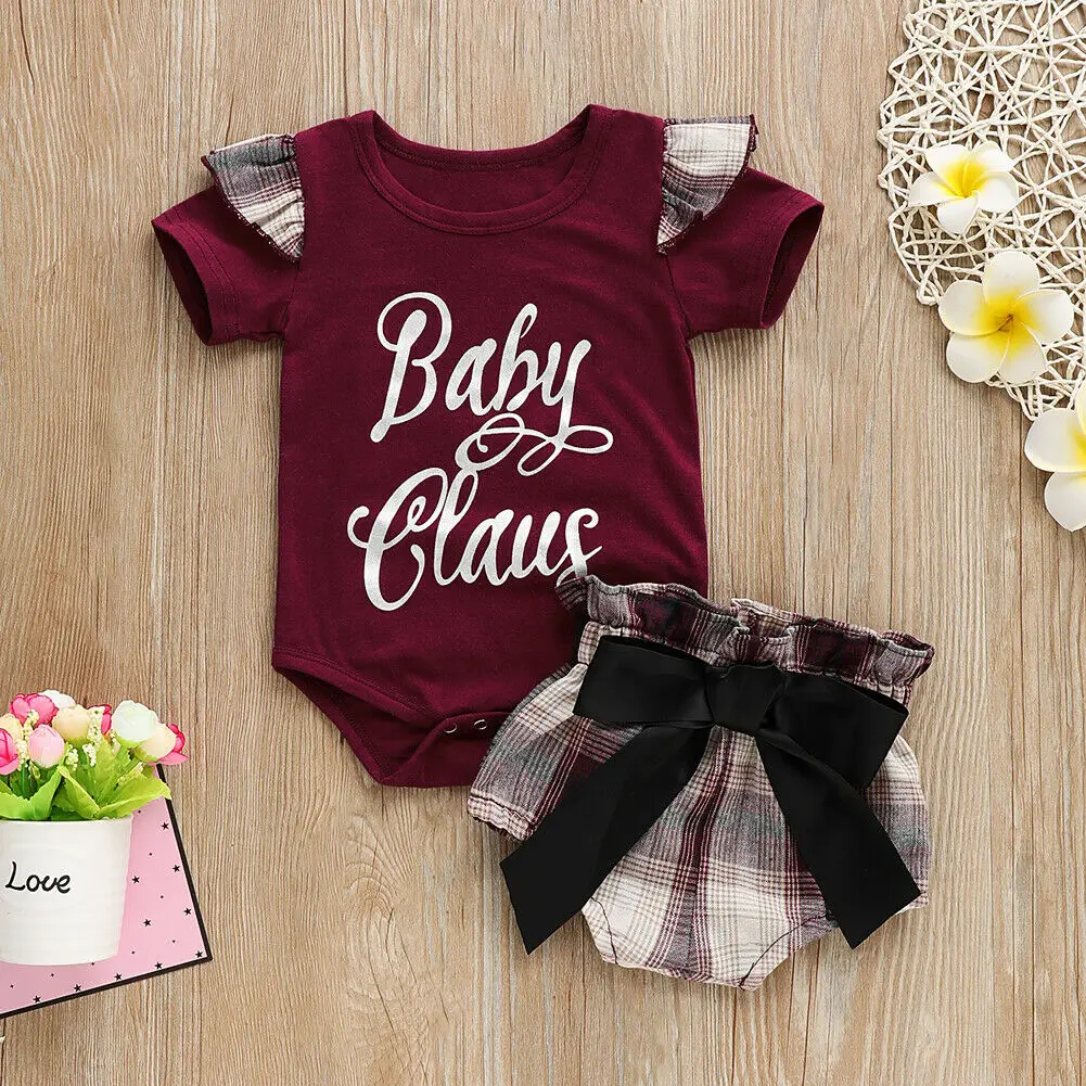 

2PCS Toddler Girls Clothes Set 2019 Summer Short Sleeve Button Letter Romper Tops+Plaid Shorts Hot Pant Outfits Kids Clothing