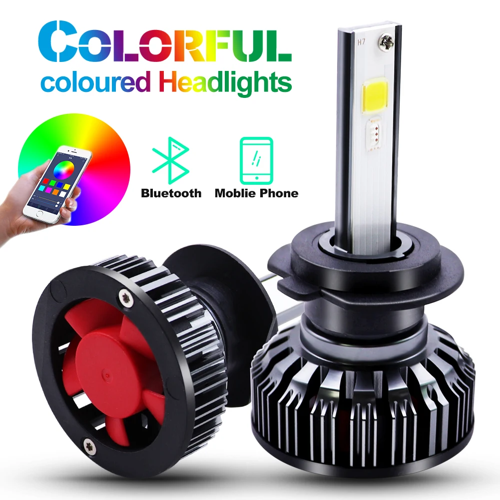 H4 H7 LED RGB автомобильные лампы для фар H1 H3 H11 H13 880 9005 9006 9012 COB Чип приложение Bluetooth