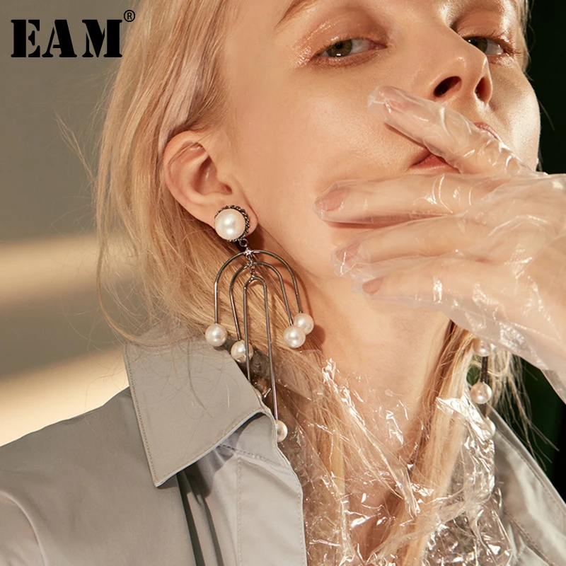 

WKOUD EAM Jewelry / 2019 New Fashion Temperament Imitation Pearl U-shaped Pendant Earrings Women's Accessories S#R147310