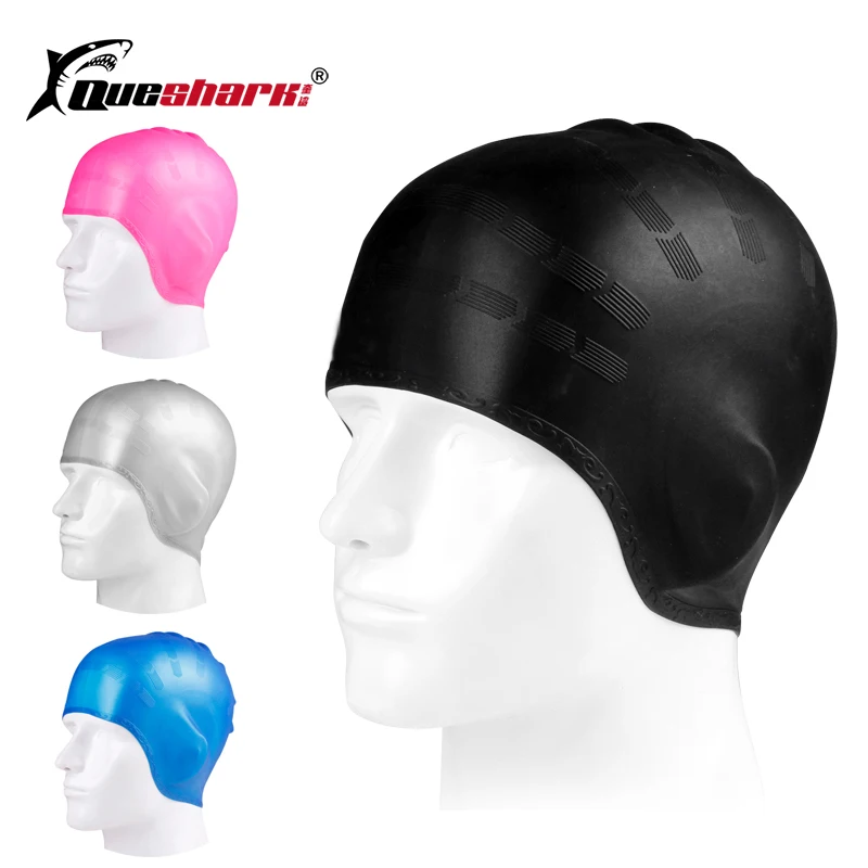 

Women Men Swim Pool Water Sport Waterproof Silicone Diving Swimming Cap Long Hair Protection Earmuff Swim Caps Swimming Hat