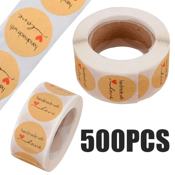 

1 Roll 500pcs Baking Decoration Sticker Handmade with Love Stickers Seals Wedding Birthday Gifts Card DIY Scrapbook Labels Paper