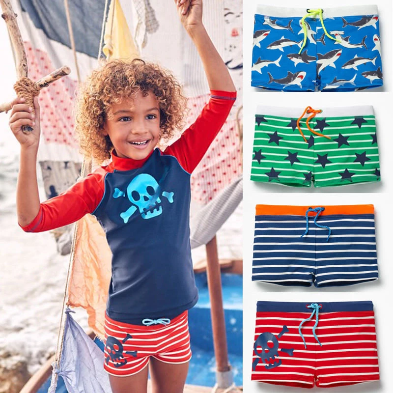 Детские шорты для плавания для мальчиков; пляжные шорты в полоску с принтом рыбы и звезды; Шорты для плавания; пляжная одежда