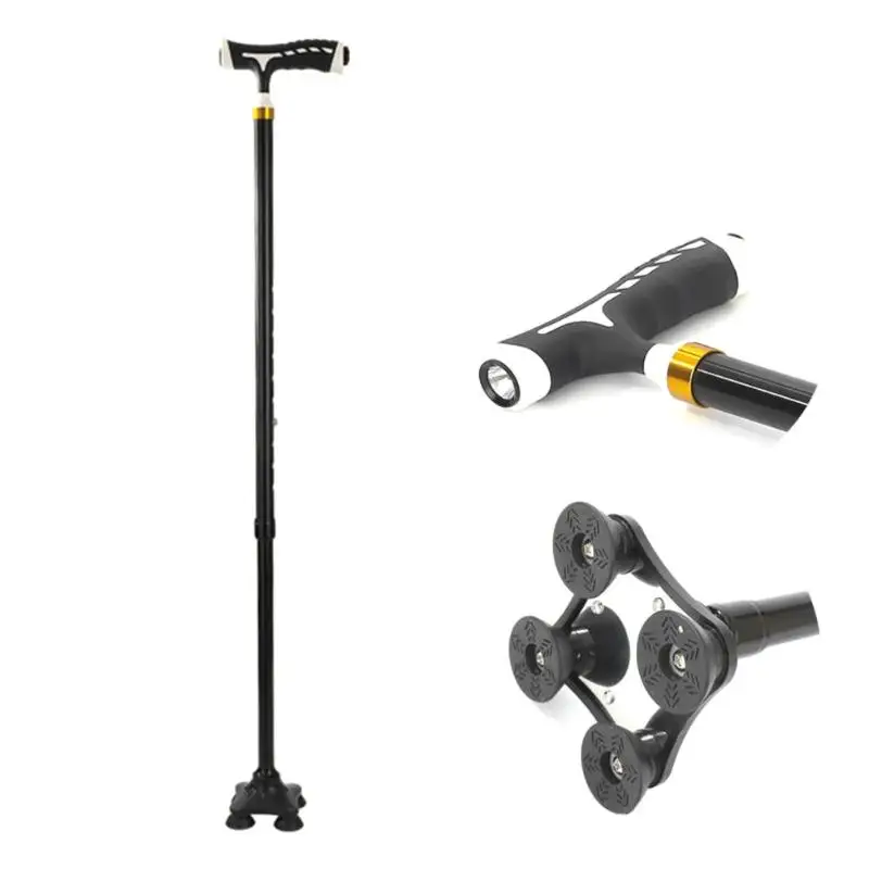 

LED Light T-handle Hiking Cane 5 Modes Adjustable Anti-Slip Poles Cane Crutch Folding Elderly Walking Stick Trekking Poles