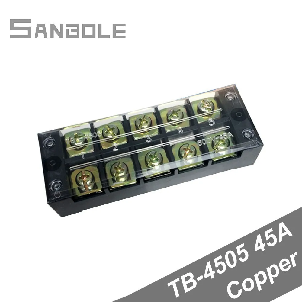 

TB-4505 Copper Connection Plate 45A 5 Position Tb Series Fixed Type Plug-in screws Electrical Terminal Block (2PCS)